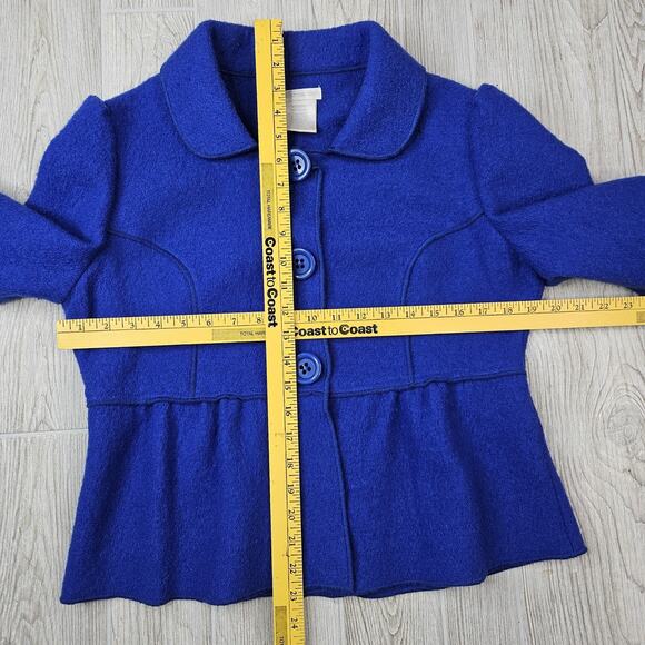 Worthington Jacket Womens Medium Blue Wool Blend Button Peplum Short Sleeve Coat - Picture 2 of 6